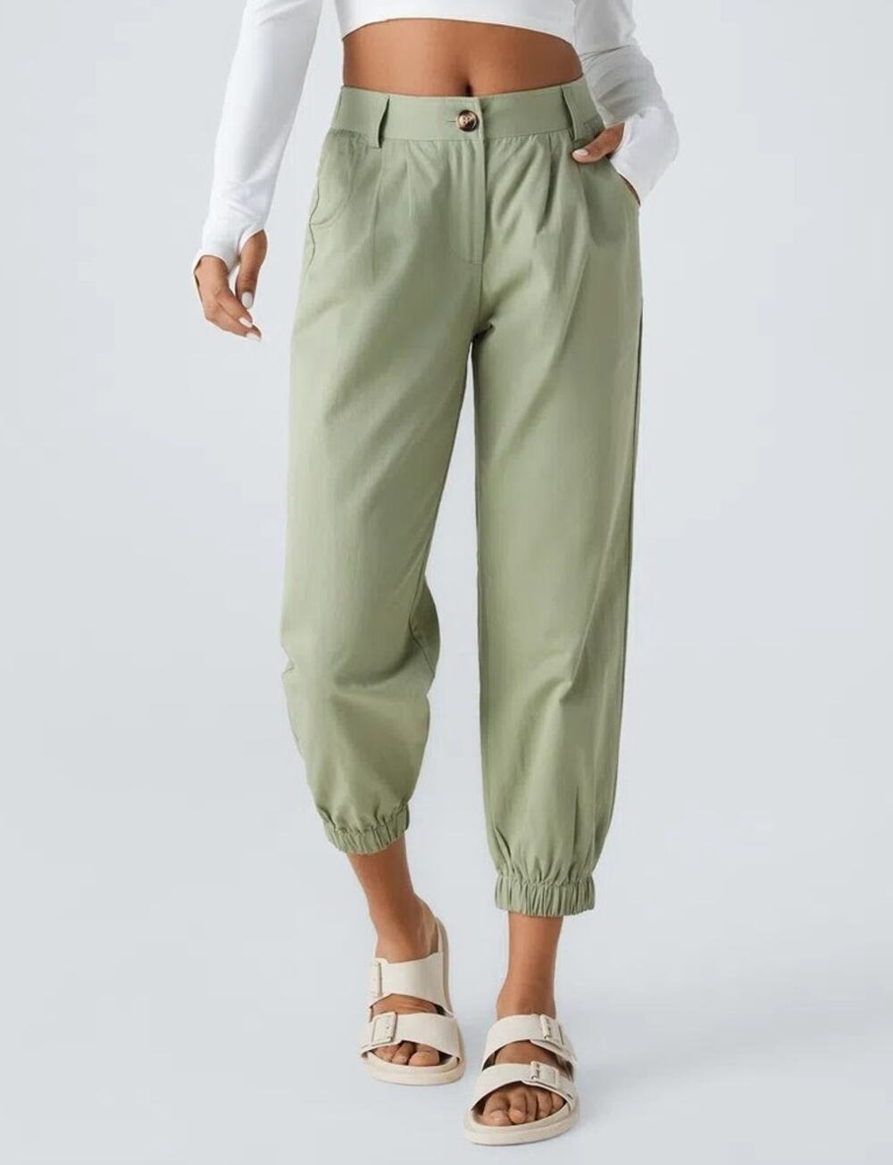Halara Womens Mid Rise Green Joggers Pants XL Stretch Casual Granola Indie Fall